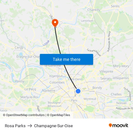 Rosa Parks to Champagne-Sur-Oise map