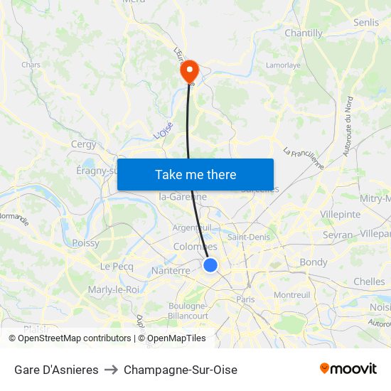 Gare D'Asnieres to Champagne-Sur-Oise map