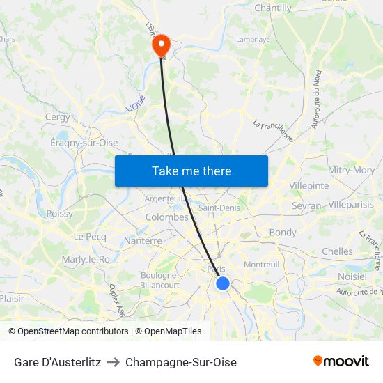 Gare D'Austerlitz to Champagne-Sur-Oise map