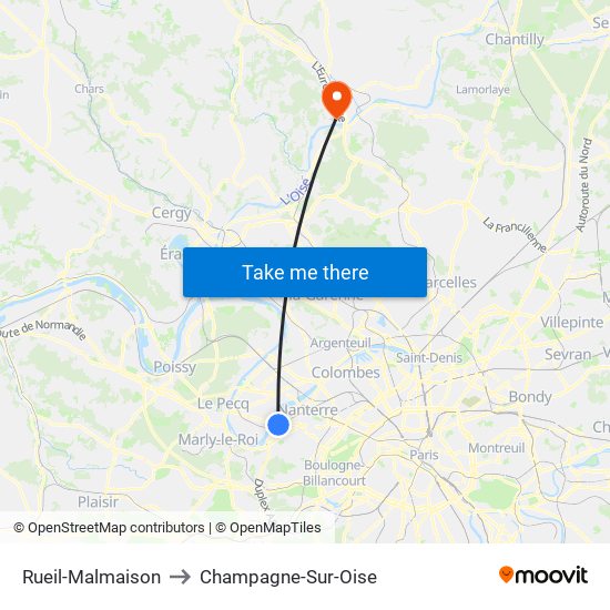 Rueil-Malmaison to Champagne-Sur-Oise map