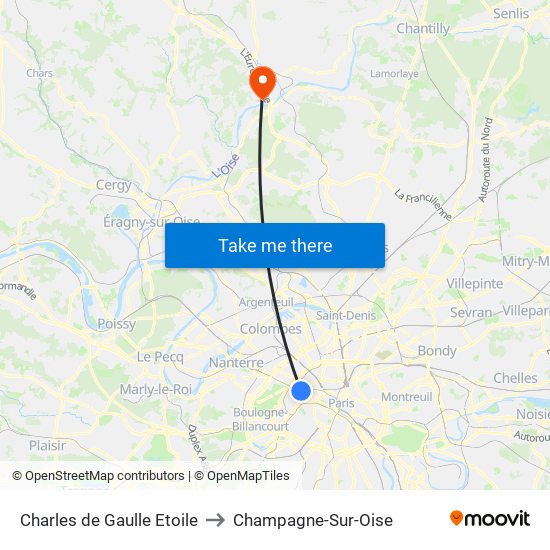 Charles de Gaulle Etoile to Champagne-Sur-Oise map