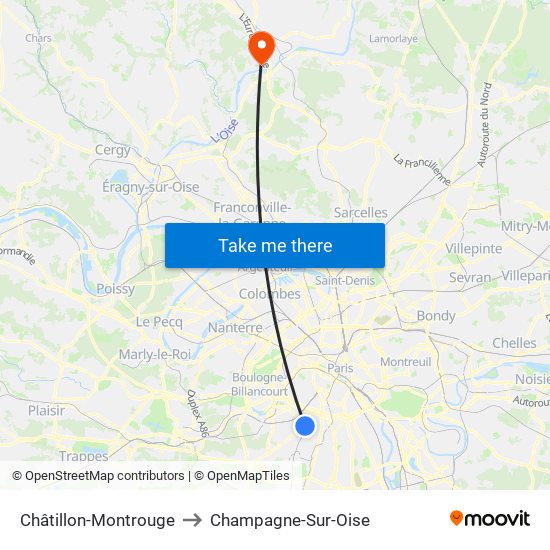 Châtillon-Montrouge to Champagne-Sur-Oise map
