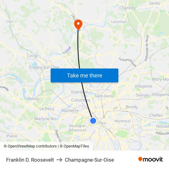 Franklin D. Roosevelt to Champagne-Sur-Oise map