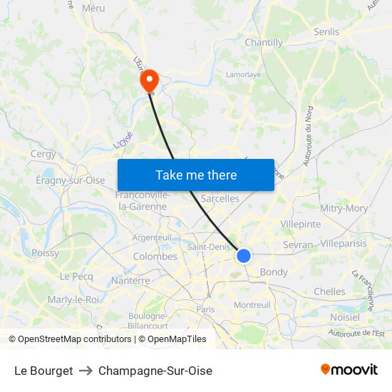 Le Bourget to Champagne-Sur-Oise map