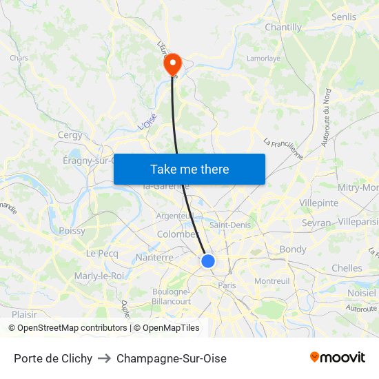 Porte de Clichy to Champagne-Sur-Oise map