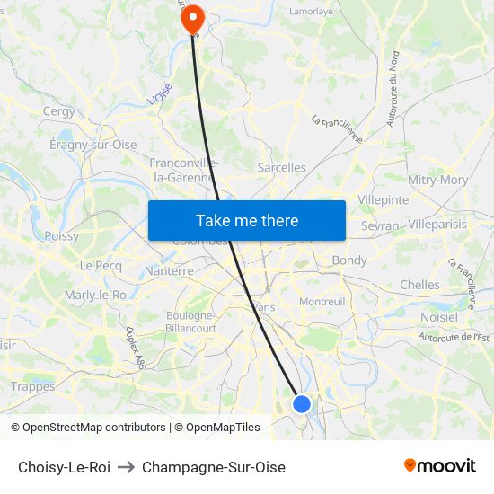 Choisy-Le-Roi to Champagne-Sur-Oise map