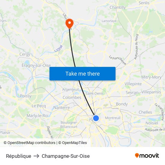 République to Champagne-Sur-Oise map
