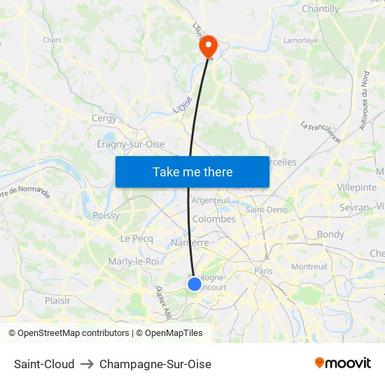 Saint-Cloud to Champagne-Sur-Oise map