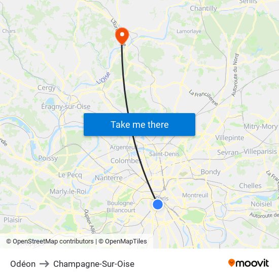 Odéon to Champagne-Sur-Oise map