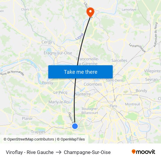 Viroflay - Rive Gauche to Champagne-Sur-Oise map