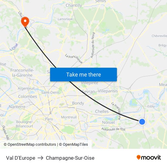Val D'Europe to Champagne-Sur-Oise map