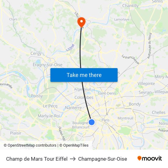Champ de Mars Tour Eiffel to Champagne-Sur-Oise map