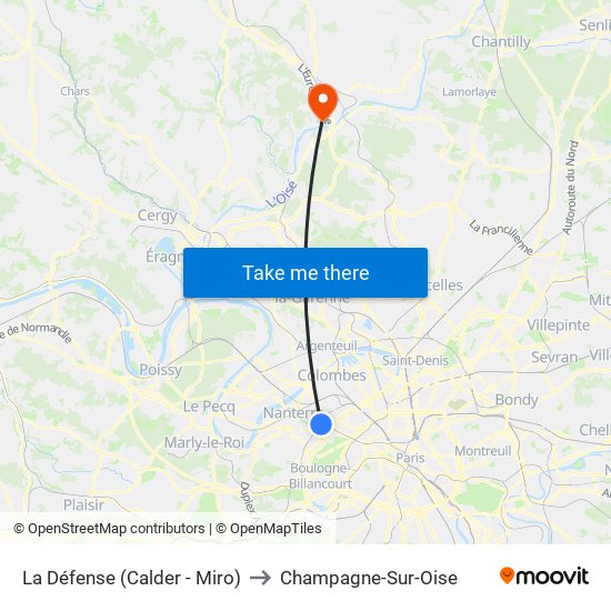 La Défense (Calder - Miro) to Champagne-Sur-Oise map
