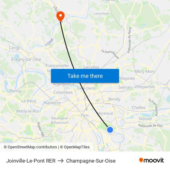 Joinville-Le-Pont RER to Champagne-Sur-Oise map