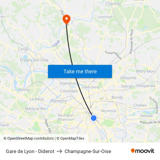 Gare de Lyon - Diderot to Champagne-Sur-Oise map