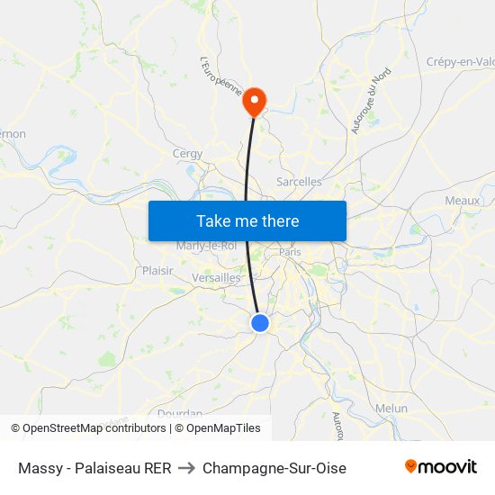 Massy - Palaiseau RER to Champagne-Sur-Oise map