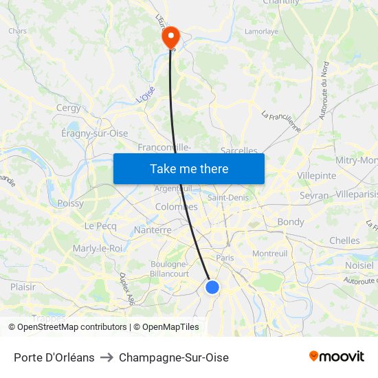 Porte D'Orléans to Champagne-Sur-Oise map
