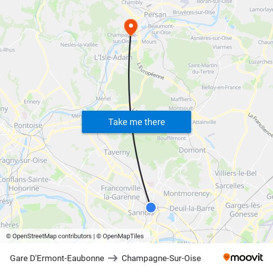 Gare D'Ermont-Eaubonne to Champagne-Sur-Oise map