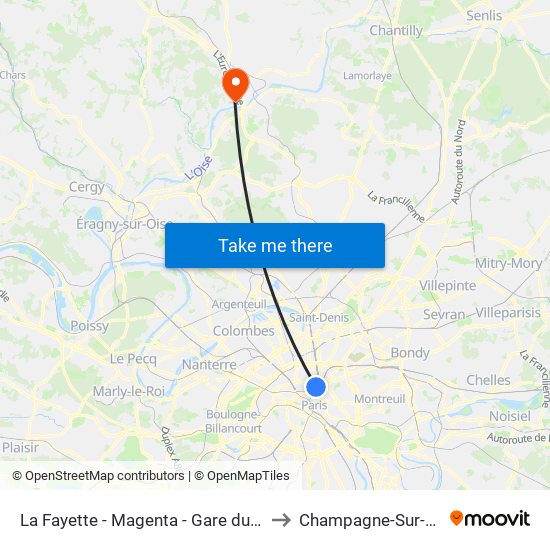 La Fayette - Magenta - Gare du Nord to Champagne-Sur-Oise map