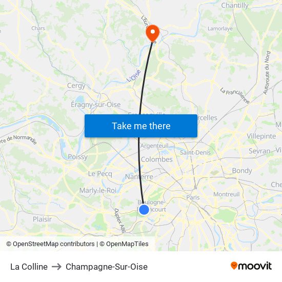 La Colline to Champagne-Sur-Oise map