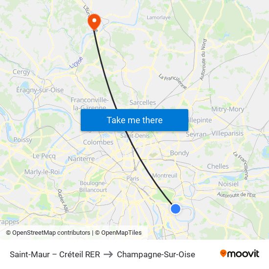 Saint-Maur – Créteil RER to Champagne-Sur-Oise map