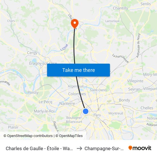 Charles de Gaulle - Étoile - Wagram to Champagne-Sur-Oise map
