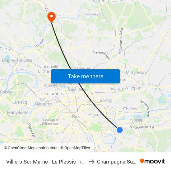 Villiers-Sur-Marne - Le Plessis-Trévise RER to Champagne-Sur-Oise map