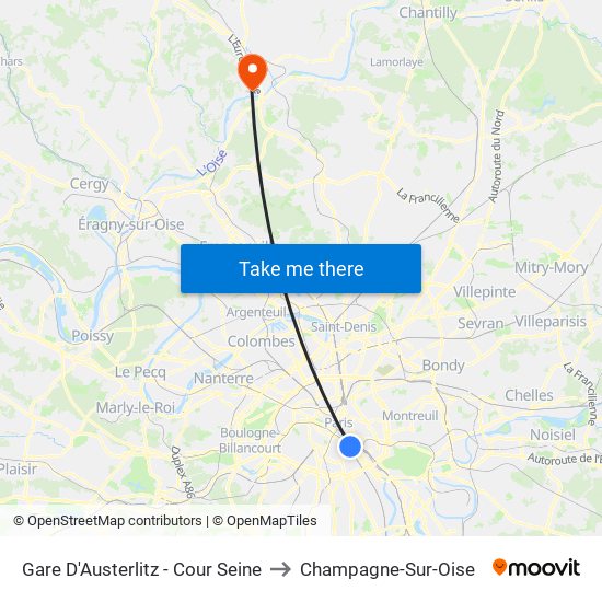 Gare D'Austerlitz - Cour Seine to Champagne-Sur-Oise map