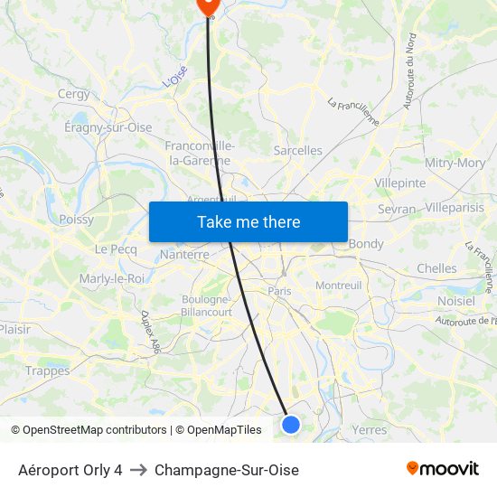 Aéroport Orly 4 to Champagne-Sur-Oise map