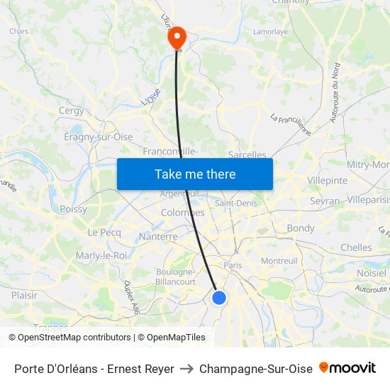 Porte D'Orléans - Ernest Reyer to Champagne-Sur-Oise map