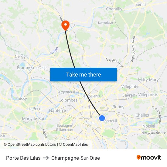 Porte Des Lilas to Champagne-Sur-Oise map