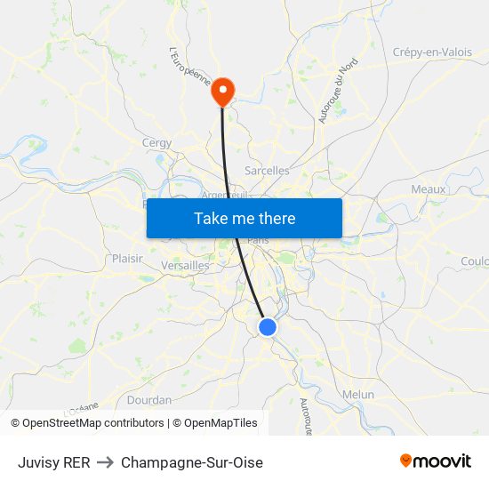 Juvisy RER to Champagne-Sur-Oise map