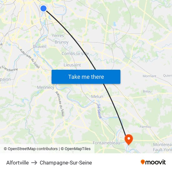 Alfortville to Champagne-Sur-Seine map