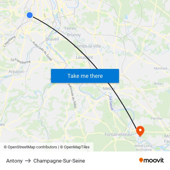 Antony to Champagne-Sur-Seine map
