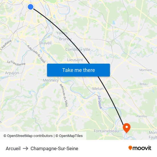 Arcueil to Champagne-Sur-Seine map