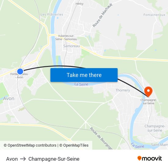 Avon to Champagne-Sur-Seine map