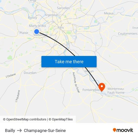 Bailly to Champagne-Sur-Seine map