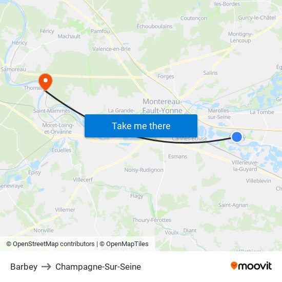 Barbey to Champagne-Sur-Seine map