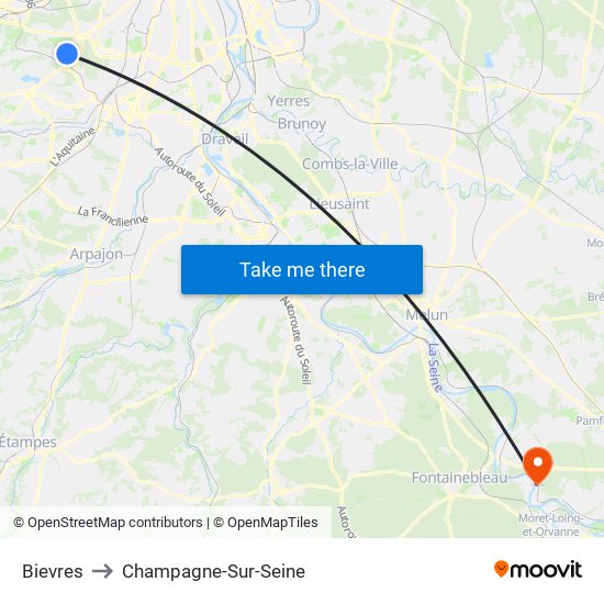 Bievres to Champagne-Sur-Seine map