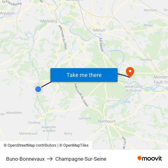 Buno-Bonnevaux to Champagne-Sur-Seine map