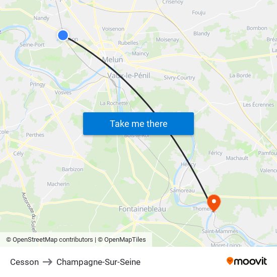 Cesson to Champagne-Sur-Seine map