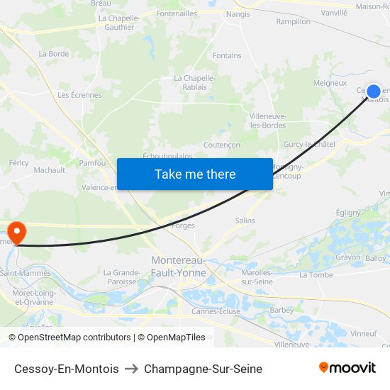 Cessoy-En-Montois to Champagne-Sur-Seine map