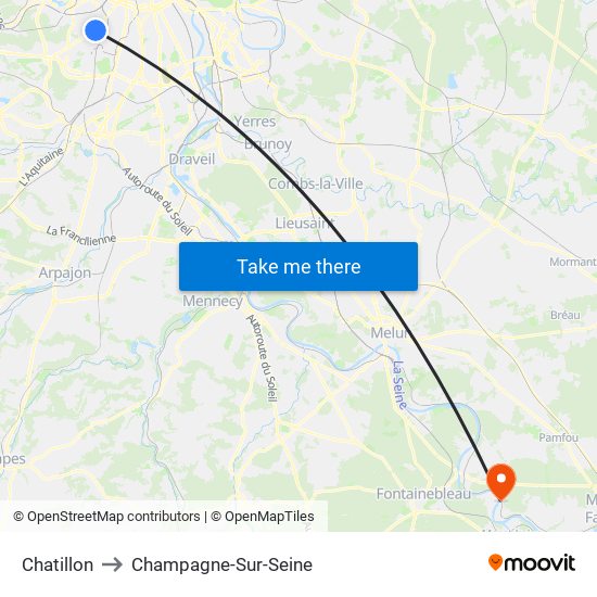 Chatillon to Champagne-Sur-Seine map