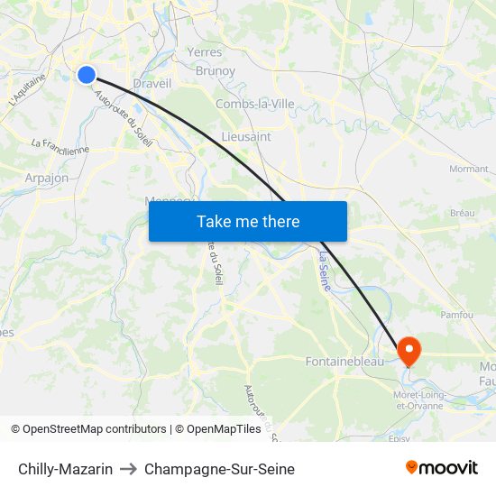 Chilly-Mazarin to Champagne-Sur-Seine map