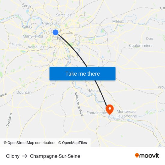 Clichy to Champagne-Sur-Seine map