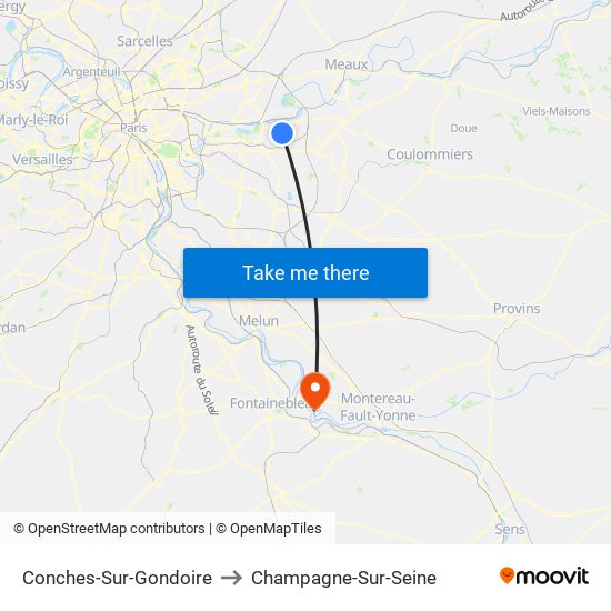 Conches-Sur-Gondoire to Champagne-Sur-Seine map