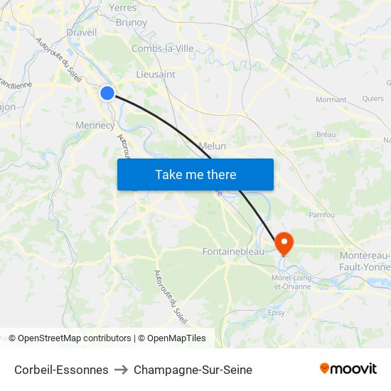 Corbeil-Essonnes to Champagne-Sur-Seine map