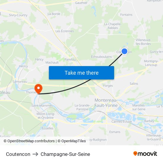 Coutencon to Champagne-Sur-Seine map