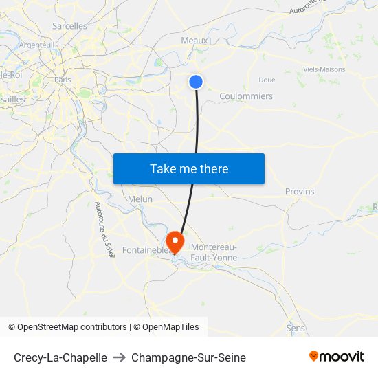 Crecy-La-Chapelle to Champagne-Sur-Seine map