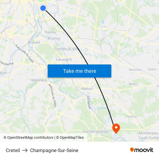 Creteil to Champagne-Sur-Seine map